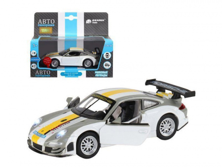 Фото Машина "АВТОПАНОРАМА" Porsche 911 GT3 RSR, серебряный, 1/32, свет, звук, инерция, в/к 17,5*13,5*9см | Инномарт