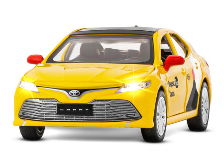 Фото Машина "АВТОПАНОРАМА" Яндекс Go Toyota Camry, 1/34, желтый, инерция, свет, Алиса, в/к 17,5*13,5*9см | Инномарт