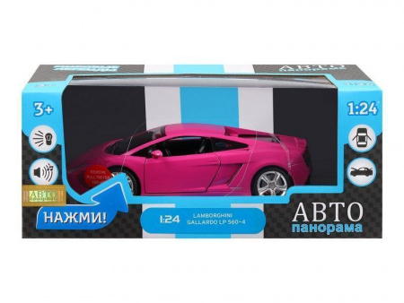 Фото Машина "АВТОПАНОРАМА" Lamborghini Gallardo, розовый, 1/24, свет, звук, в/к 24,5*12,5*10,5 см | Инномарт