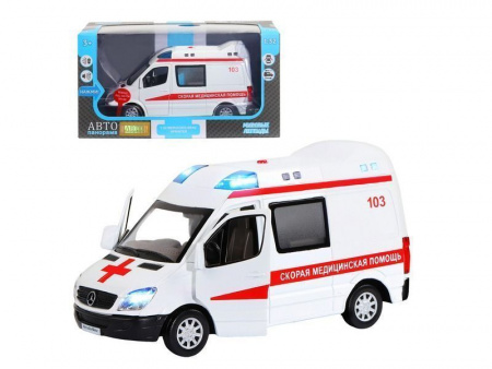 Фото Машина "АВТОПАНОРАМА" Mercedes Sprinter "Скорая помощь", белый, 1/32, в/к 18*9*13,5 см | Инномарт