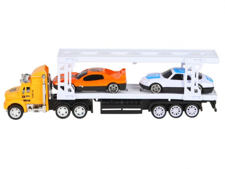 Фото Машина AUTODRIVE Автовоз 20см фрикционный, желтый, 2 машинки 7см, в/к 22*4*7,5 см | Инномарт