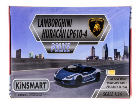 Фото Машина Kinsmart Lamborghini Huracan (Police) инерция (1/12шт.) 1:36 б/к | Инномарт
