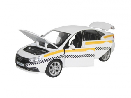 Фото Машина "АВТОПАНОРАМА" LADA VESTA "ТАКСИ" белый, 1/24, свет, звук, инерция, в/к 24,5*12,5*10,5 см | Инномарт
