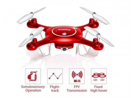 Фото Р/У квадрокоптер Syma X5UW с FPV трансляцией Wi-Fi (HD), барометр 2.4G RTF красный | Инномарт