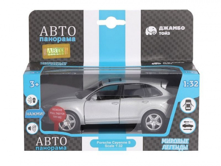 Фото Машина "АВТОПАНОРАМА" Porsche Cayenne S, серебряный, 1/32, свет, звук, инерция, в/к 17,5*13,5*9 см | Инномарт