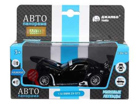 Фото Машина "АВТОПАНОРАМА" BMW Z4 GT, черный, 1/32, свет, звук, инерция, в/к 17,5*13,5*9 см | Инномарт