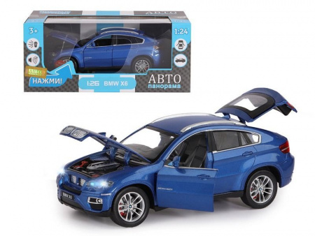 Фото Машина "АВТОПАНОРАМА" BMW X6, синий, 1/26, звук, в/к 24,5*12,5*10,5 см | Инномарт