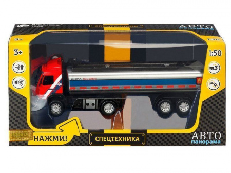 Фото Машина "АВТОПАНОРАМА" Volvo бензовоз, красный, 1/50, свет, звук, в/к 28*14*10 см | Инномарт