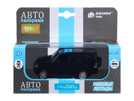 Фото Машина "АВТОПАНОРАМА" Mitsubishi Pajero 4WD Tubro, черный, 1/43, инерция, в/к 17,5*12,5*6,5 см | Инномарт