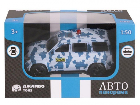 Фото Машина "АВТОПАНОРАМА" "ОМОН", хаки, 1/50, инерция, в/к 12*7*5,5 см | Инномарт