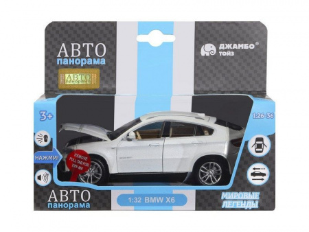 Фото Машина "АВТОПАНОРАМА" BMW X6, белый, 1/32 , свет, звук, инерция, в/к 17,5*13,5*9 см | Инномарт