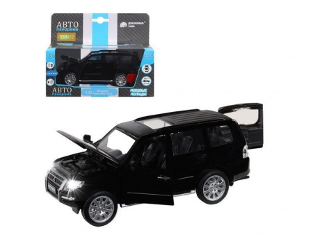 Фото Машина "АВТОПАНОРАМА" Mitsubishi Pajero 4WD Tubro, черный, 1/33, свет, звук, в/к 17,5*13,5*9 см | Инномарт