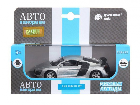 Фото Машина "АВТОПАНОРАМА" Audi R8 GT, серебро, 1/43, инерция, в/к 17,5*12,5*6,5 см | Инномарт