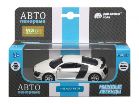 Фото Машина "АВТОПАНОРАМА" Audi R8 GT, белый металлик, 1/43, инерция, в/к 17,5*12,5*6,5 см | Инномарт