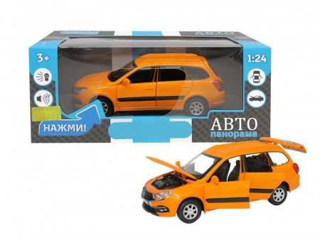 Фото Машина "АВТОПАНОРАМА" LADA GRANTA CROSS,оранж, 1/24, свет, звук, инерция, в/к 24,5*12,5*10,5 см | Инномарт