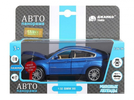 Фото Машина "АВТОПАНОРАМА" BMW X6, синий, 1/32, свет, звук, инерция, в/к 17,5*13,5*9 см | Инномарт