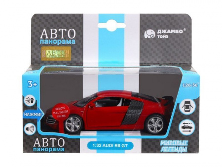 Фото Машина "АВТОПАНОРАМА" Audi R8 GT, красный, 1/32, свет, звук, инерция, в/к 17,5*13,5*9 см | Инномарт