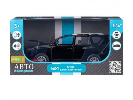 Фото Машина "АВТОПАНОРАМА" Land Cruiser Prado, 1/24, черный, свет, звук, в/к 24,5х12,5х10,5 см | Инномарт