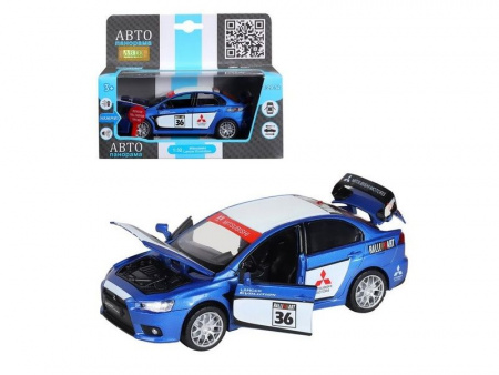 Фото Машина "АВТОПАНОРАМА" Mitsubishi Lancer Evolution, 1/32, синий, свет, звук, в/к 18*9*13,5 см | Инномарт