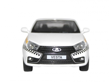 Фото Машина "АВТОПАНОРАМА" LADA VESTA "ТАКСИ" белый, 1/24, свет, звук, инерция, в/к 24,5*12,5*10,5 см | Инномарт