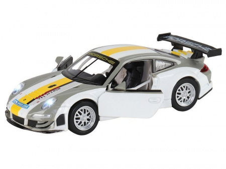 Фото Машина "АВТОПАНОРАМА" Porsche 911 GT3 RSR, серебряный, 1/32, свет, звук, инерция, в/к 17,5*13,5*9см | Инномарт