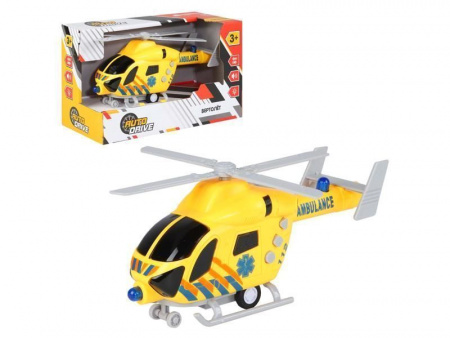 Фото Вертолет AUTODRIVE 20см инерц. на бат. со светом и звуком, желтый, в/к 22,5*10*13,5 | Инномарт