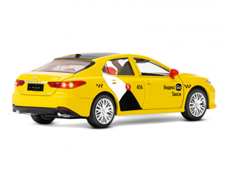Фото Машина "АВТОПАНОРАМА" Яндекс Go Toyota Camry, 1/34, желтый, инерция, свет, Алиса, в/к 17,5*13,5*9см | Инномарт