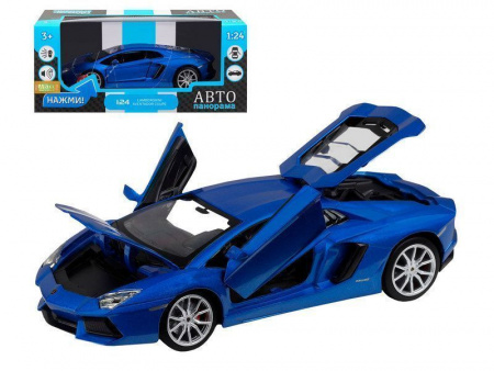Фото Машина "АВТОПАНОРАМА" Lamborghini Aventador Coupé, 1/24, синий, свет, звук, в/к 24,5*12,5*10,5 см | Инномарт