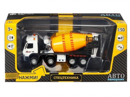 Фото Машина "АВТОПАНОРАМА" Volvo бетономешалка, белый, 1/50, свет, звук, в/к 28*14*10 см | Инномарт