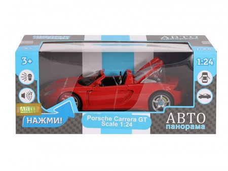 Фото Машина "АВТОПАНОРАМА" Porsche Carrera GT, красный, 1/24, свет, звук, в/к 24,5*12,5*10,5 см | Инномарт
