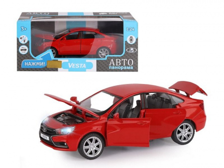 Фото Машина "АВТОПАНОРАМА" LADA VESTA седан, 1/24, красный, свет. звук. эффекты, в/к 24,5*12,5*10,5 см | Инномарт