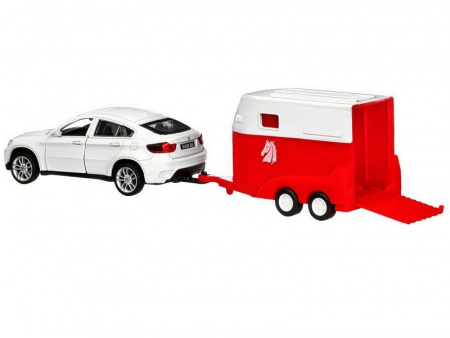 Фото Машина "АВТОПАНОРАМА" BMW X6 c прицепом, 1/43, открываются передние двери, инерция, в/к | Инномарт