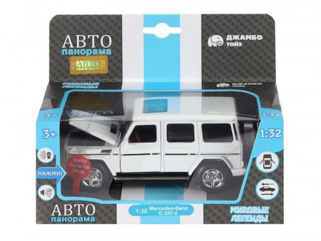 Фото Машина "АВТОПАНОРАМА" Mercedes-Benz G350d, белый, 1/32, свет, звук, инерция, в/к 18*9*13,5 см | Инномарт