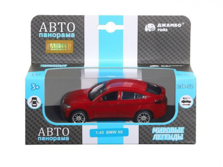 Фото Машина "АВТОПАНОРАМА" BMW X6, красный, 1/43, инерция, в/к 17,5*12,5*6,5 см | Инномарт
