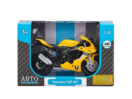 Фото Мотоцикл "АВТОПАНОРАМА" YAMAHA YZF-R1, 1/18, металл, желтый, свободный ход колес | Инномарт