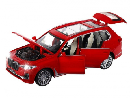 Фото Машина "АВТОПАНОРАМА" BMW X7, красный, 1/32, свет, звук, инерция, в/к 17,5*13,5*9 см | Инномарт