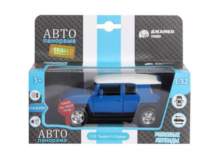Фото Машина "АВТОПАНОРАМА" Toyota FJ Cruiser, синий, 1/32, свет, звук, инерция, в/к 17,5*13,5*9 см | Инномарт