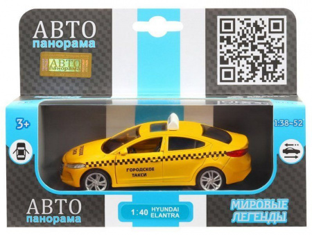 Фото Машина "АВТОПАНОРАМА" HYUNDAI ELANTRA, ГОРОДСКОЕ ТАКСИ, 1/40, инерция, откр. двери, 17,5*12,5*6,5 | Инномарт