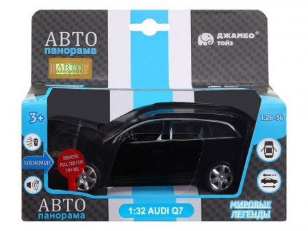 Фото Машина "АВТОПАНОРАМА" Audi Q7, черный, 1/32, свет, звук, инерция, в/к 17,5*13,5*9 см | Инномарт