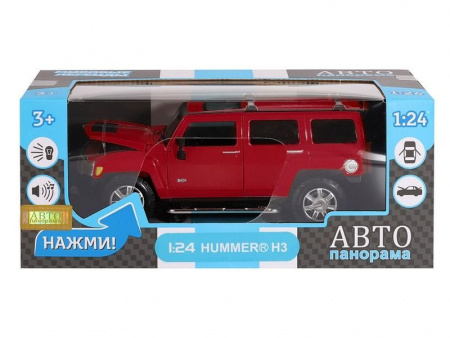 Фото Машина "АВТОПАНОРАМА" Hummer H3, красный, 1/24, свет, звук, в/к 24,5*12,5*10,5 см | Инномарт