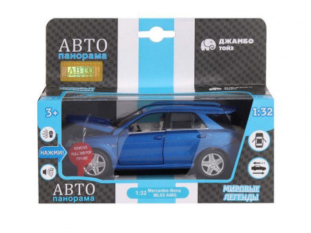 Фото Машина "АВТОПАНОРАМА" Mercedes-Benz ML63 AMG, синий, 1/32, свет, звук, инерция, в/к 17,5*13,5*9 см | Инномарт