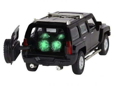 Фото Машина "АВТОПАНОРАМА" Hummer H3, черный, 1/32, свет, звук, инерция, в/к 17,5*13,5*9 см | Инномарт