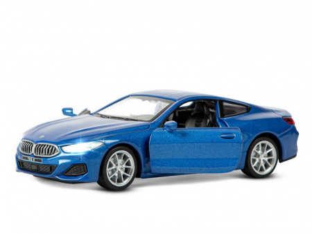 Фото Машина "АВТОПАНОРАМА" BMW M850i Coupé, 1/35, синий, двери, свет, звук, инерция в/к 18*9*13,5 см | Инномарт