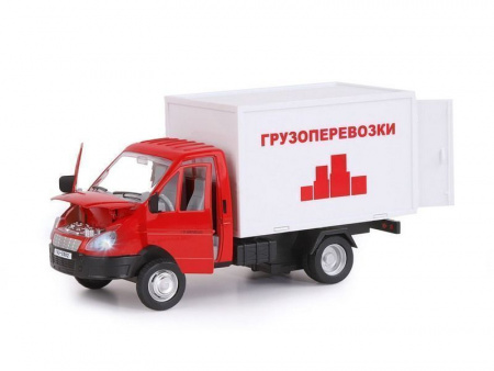 Фото Машина "АВТОПАНОРАМА" ГАЗель-бизнес "Грузоперевозки", красный, 1/28, свет, звук, в/к 24*14*12 | Инномарт