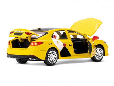 Фото Машина "АВТОПАНОРАМА" Яндекс Go Toyota Camry, 1/34, желтый, инерция, свет, Алиса, в/к 17,5*13,5*9см | Инномарт