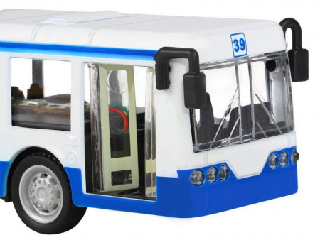 Фото Троллейбус "Автопанорама", синий, 1/90, свет, звук, инерция, в/к 22*13,5*5,8 см | Инномарт