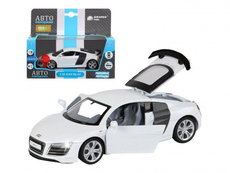 Фото Машина "АВТОПАНОРАМА" Audi R8 GT, белый, 1/32, свет, звук, инерция, в/к 17,5*13,5*9 см | Инномарт