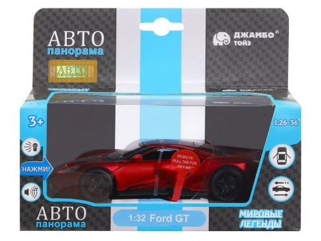Фото Машина "АВТОПАНОРАМА" Ford GT, красный, 1/32, свет, звук, инерция, в/к 17,5*12,5*6,5 см | Инномарт