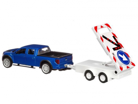 Фото Машина "АВТОПАНОРАМА" Ford F-150 c прицепом с дорожными знаками, 1/43, инерция, в/к | Инномарт