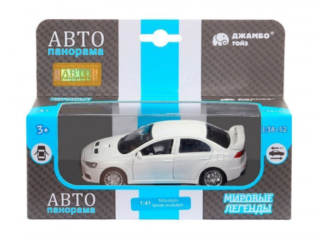 Фото Машина "АВТОПАНОРАМА" Mitsubishi Lancer Evolution, белый, 1/41, откр. двери, в/к 17,5*12,5*6,5 см | Инномарт